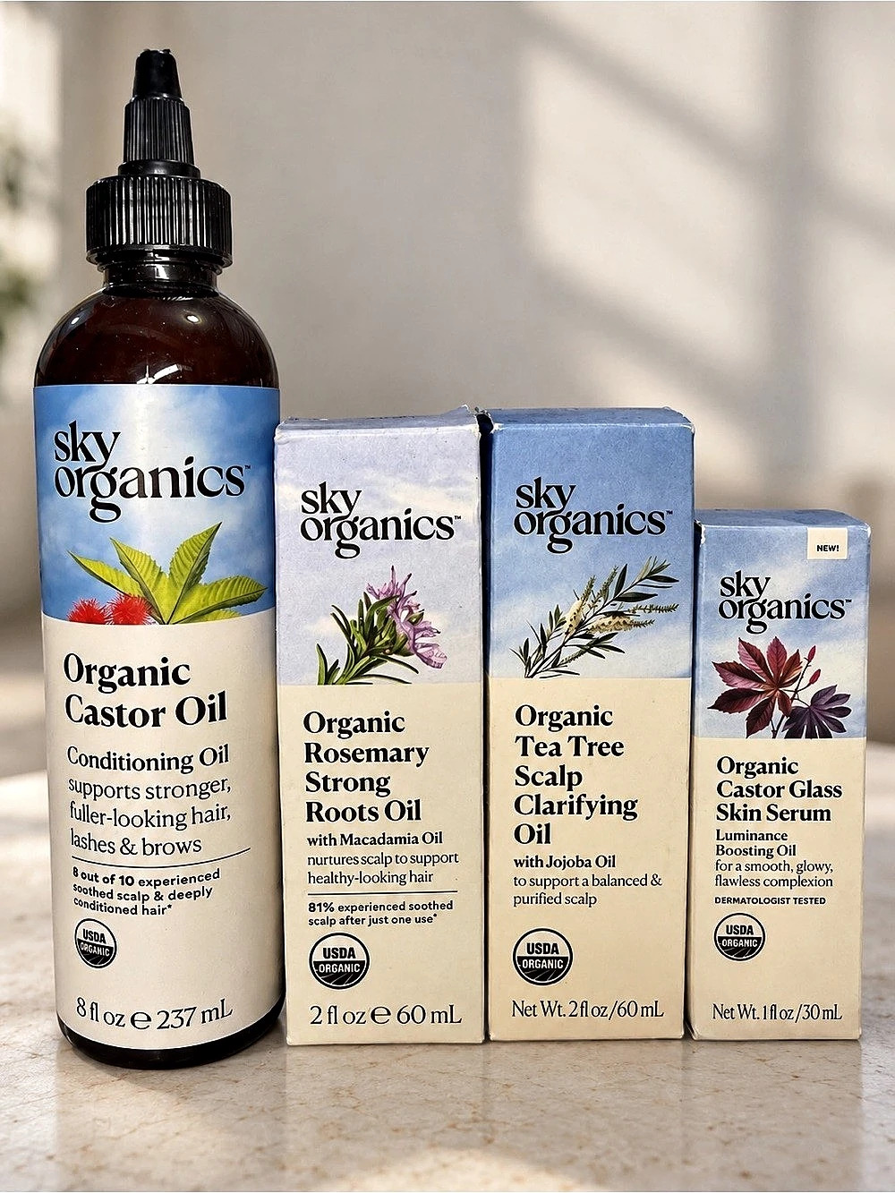 sky organics Organic Castor Oil, Organic Rosemary Strong Roots Oil, Organic Tea